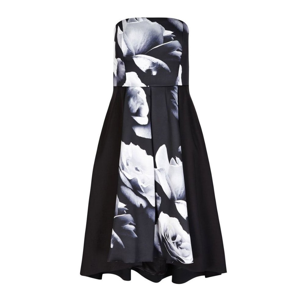 NWT Womens Plus Size 20W City Chic Black White Blown Rose Hi-Lo Floral Dress